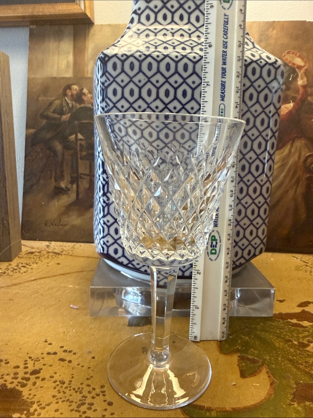 Waterford Clear Cut Crystal Wine Glass - Diamond Pattern